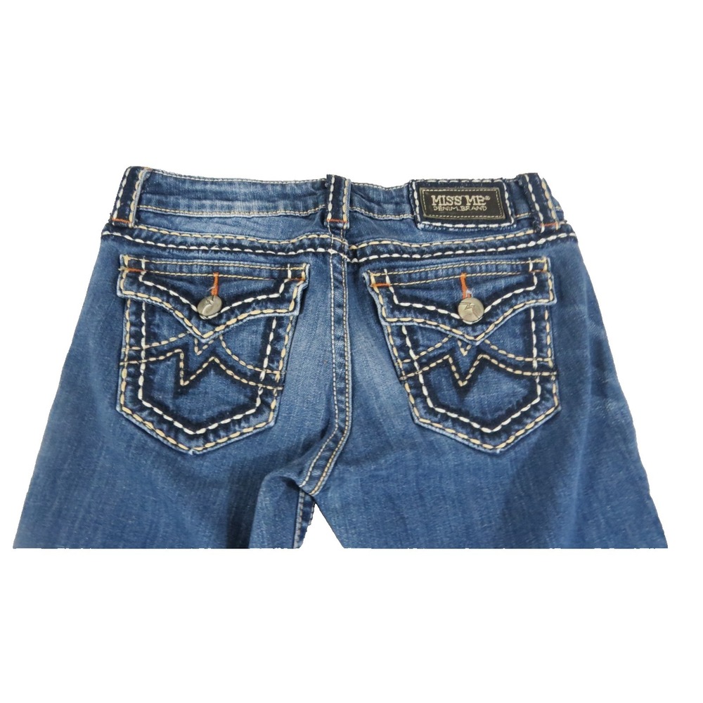 Miss Me Irene Boot Cut Jeans Women 28 Blue Denim Embroidered Thick Stitch Pocket